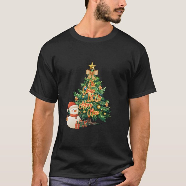 Oh, kommen Lass uns Adore Ihm Retro Weihnachtsbaum T-Shirt (Vorderseite)