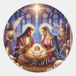 Oh! Kommen Sie uns Adore Ihm lassen - Weihnachten Runder Aufkleber