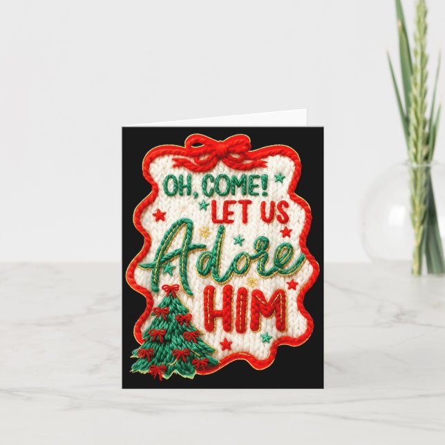Oh kommt lasst uns ihn anbeten Garn Häkel Nativitä Karte (Vorderseite)