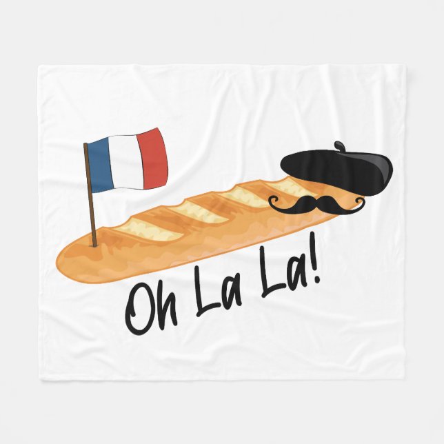 Oh La - French Baguette - Funny Francophile Fleecedecke (Vorderseite (Horizontal))