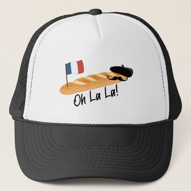 Oh La - French Baguette - Funny Francophile Truckerkappe (Vorderseite)