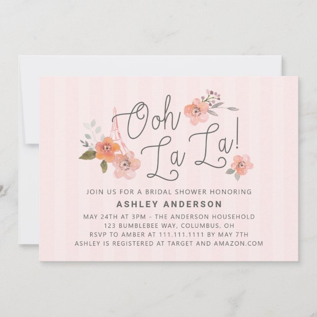 Oh La French Bridal Dusche Einladung (Vorderseite)