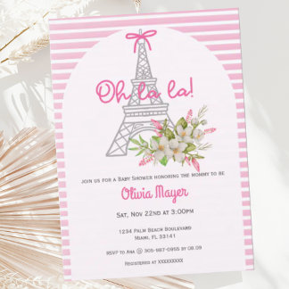 Oh La French Paris Pink Girl Trendy Baby Dusche Einladung