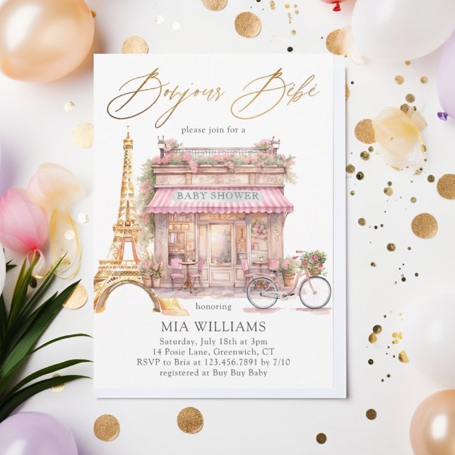 Oh, La! Gold French Paris Cafe Baby Dusche Einladung (Von Creator hochgeladen)