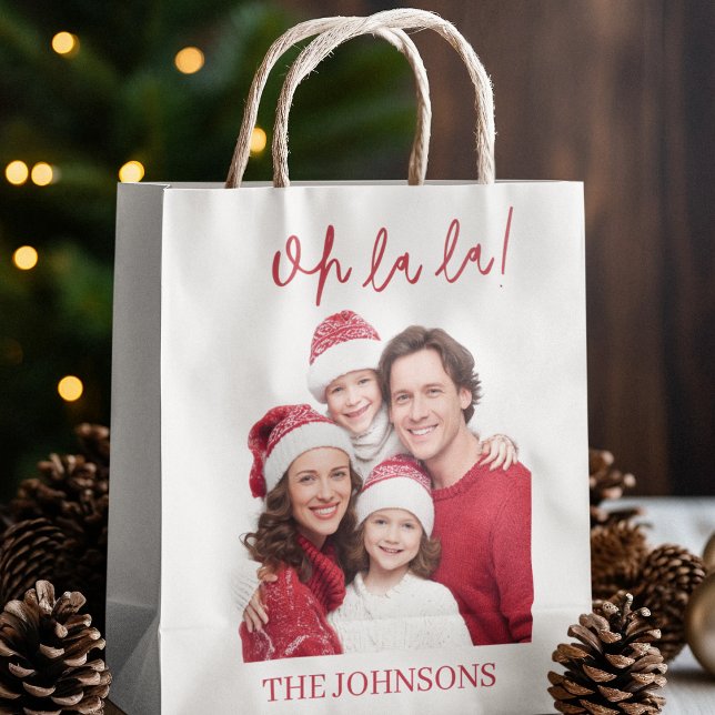 Oh La La Christmas Custom Gift Bag Family Photo Mittlere Geschenktüte (Von Creator hochgeladen)