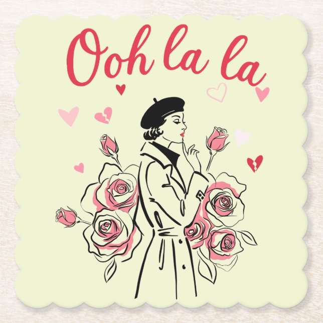 Oh La La Paris Mädchen – Romantische französische  Untersetzer (Vorderseite)