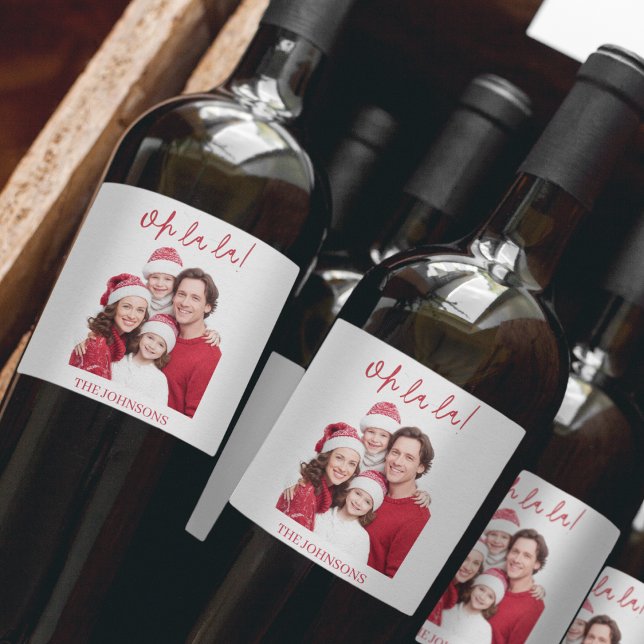 Oh La La Personalized Photo Christmas Wine Label Weinetikett (Von Creator hochgeladen)