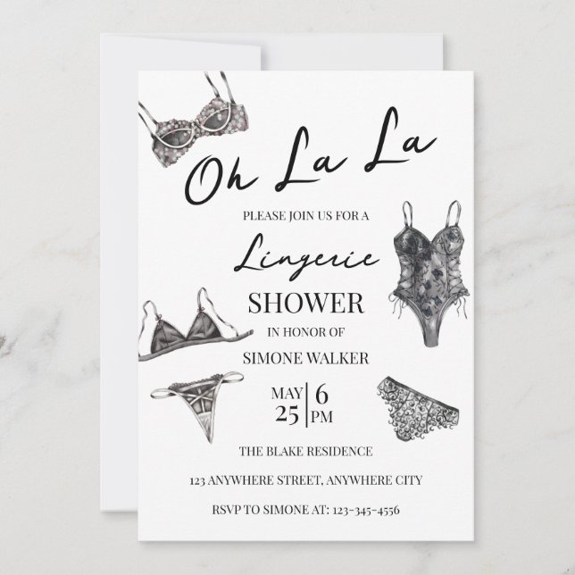 Oh La Lingerie Bridal Dusche Einladung (Vorderseite)
