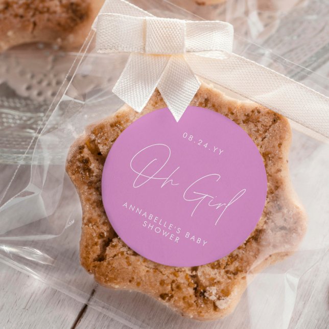 oh Mädchen Duschskript cerebine pink elegant Runder Aufkleber (Von Creator hochgeladen)