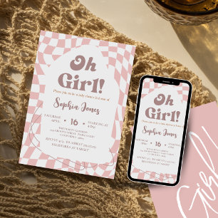 Oh Mädchen!  Rosa Kariert   Gingham   Babyparty Einladung
