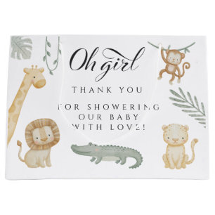 Oh Mädchen Safari-Tiere Baby Shower Dschungel Grün Große Geschenktüte