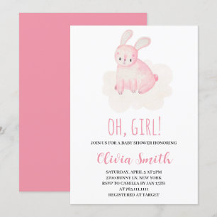 Oh Mädchen Süße Hase Wasserfarbe Babyparty Einladung