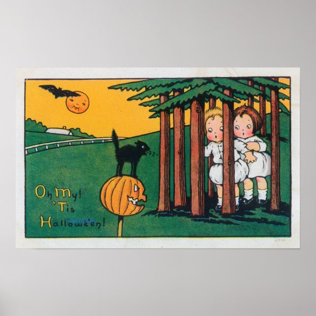 Oh, mein Halloween Black Cat Scaring Kids Poster (Vorne)