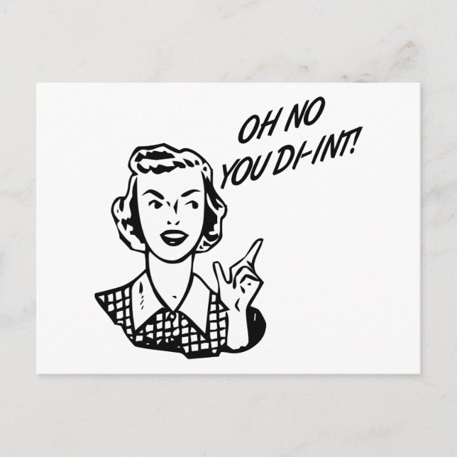 OH NEIN DU DIR-INT! Retro Hausfrau Postkarte (Vorderseite)