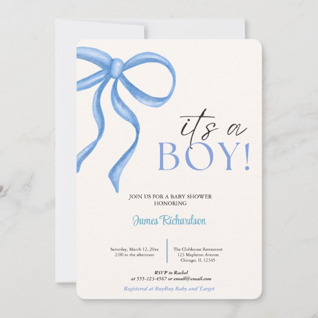 Oh niño eucaliptos modernos globos azules bebé einladung (Vorderseite)