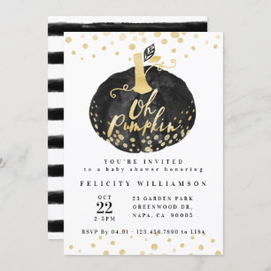 Oh Pumpkin Chic Black & Gold Pumpkin Baby Dusche Einladung