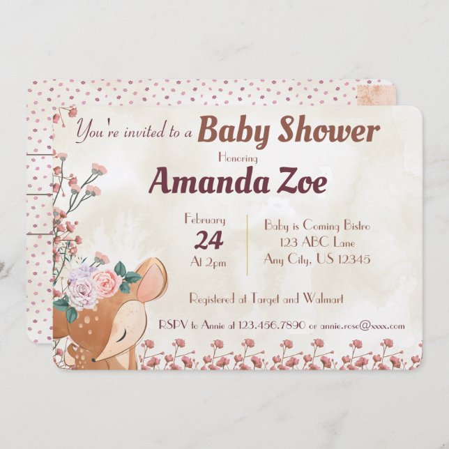Oh Reh Baby Dusche / Geburtstagsfeier Einladung (Vorne/Hinten)