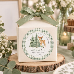 Oh Reh! Baby Shower im grünen Gingham-Muster Runder Aufkleber