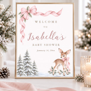 Oh Reh Rosa Winter Baby Mädchen Shower Begrüßungss Poster