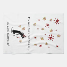 Oh, schau! Champagne! Neujahrskatze Geschirrtuch