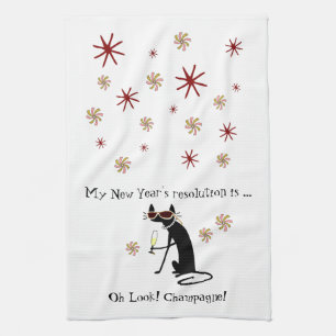 Oh, schau! Champagne! Neujahrskatze Geschirrtuch