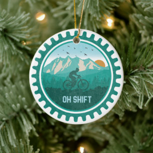 Oh Shift Retro Mountainbike Vintage MTB Radfahren Keramik Ornament