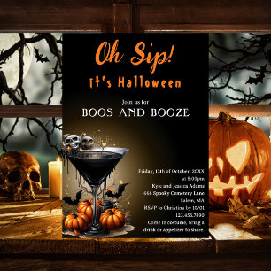 Oh Sip Black Martini Boos & Booze Halloween-Party Einladung