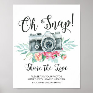 Oh Snap Camera Hashtag Wedding Sign Poster