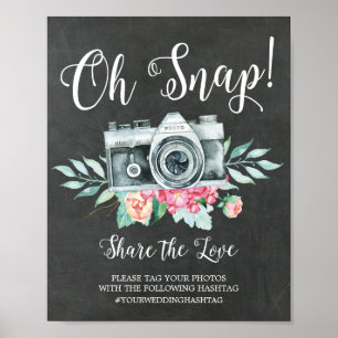 Oh Snap Camera Hashtag Wedding Sign Poster