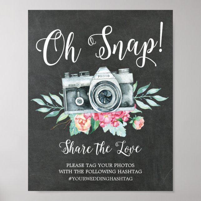Oh Snap Camera Hashtag Wedding Sign Poster (Vorne)