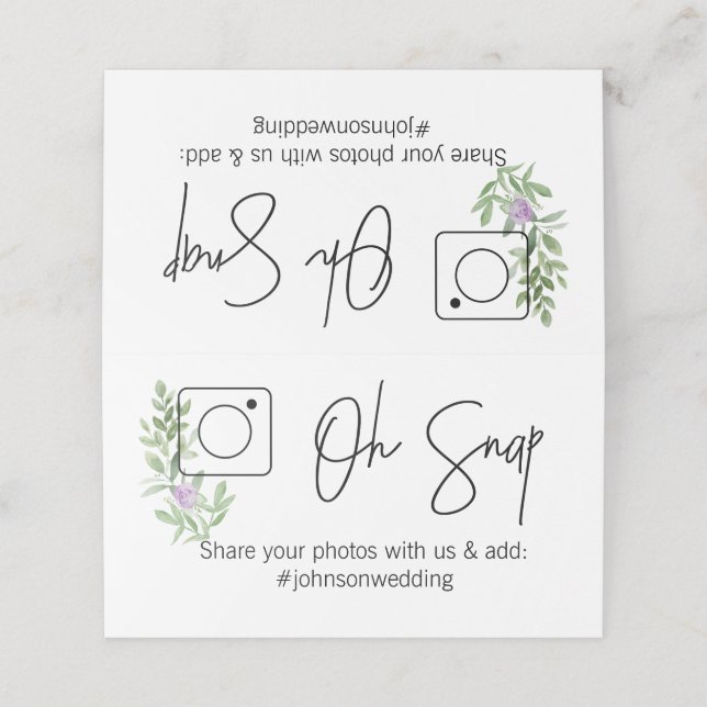 OH SNAP Faltbare Tischkarte #hashtag Lavendel Platzkarte (Außenseite Aufgefaltet)
