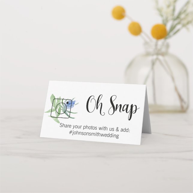 OH SNAP Gedeckte Tischkarte #hashtag blaue Hochzei Platzkarte (Vorderseite)