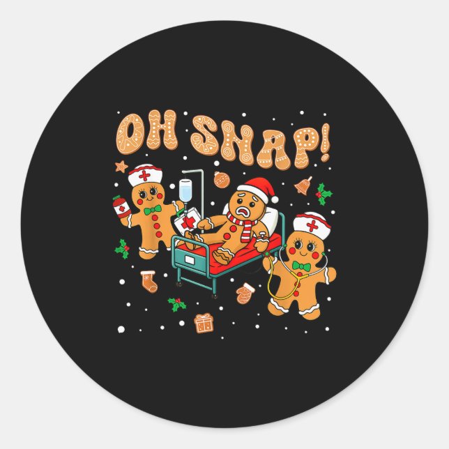 Oh Snap Gingerbread Nurse Funny Nursing Christmas  Runder Aufkleber (Vorderseite)
