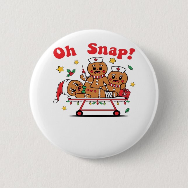 Oh Snap Gingerbread School Nurse Christmas Classic Button (Vorderseite)