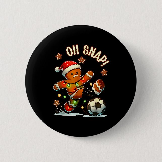 Oh Snap Gingerbread Soccer Xmas Light Holiday  Button (Vorderseite)