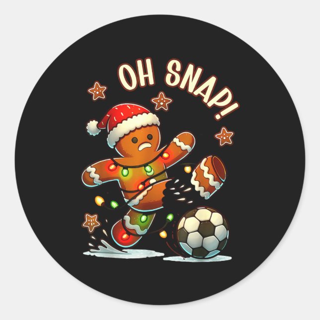 Oh Snap Gingerbread Soccer Xmas Light Holiday  Runder Aufkleber (Vorderseite)