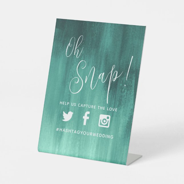 Oh Snap Hashtag Hochzeit smaragdgrüne moderne Kuns Sockelschild (Vorderseite)