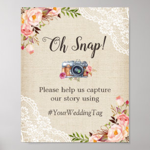 Oh Snap Instagram Hashtag Burlap Lace Blume Poster