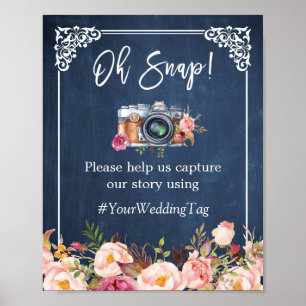 Oh Snap Instagram Hashtag Florale Navyblaue Hochze Poster