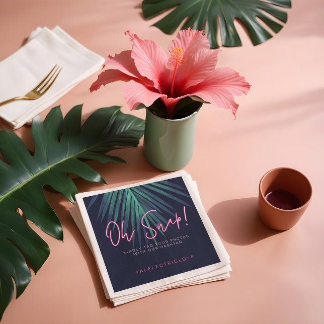 "Oh Snap" Neon Pink Script Tropical Retro Hochzeit Serviette ("Oh Snap" Neon Pink Script Tropical Retro Wedding Napkins)