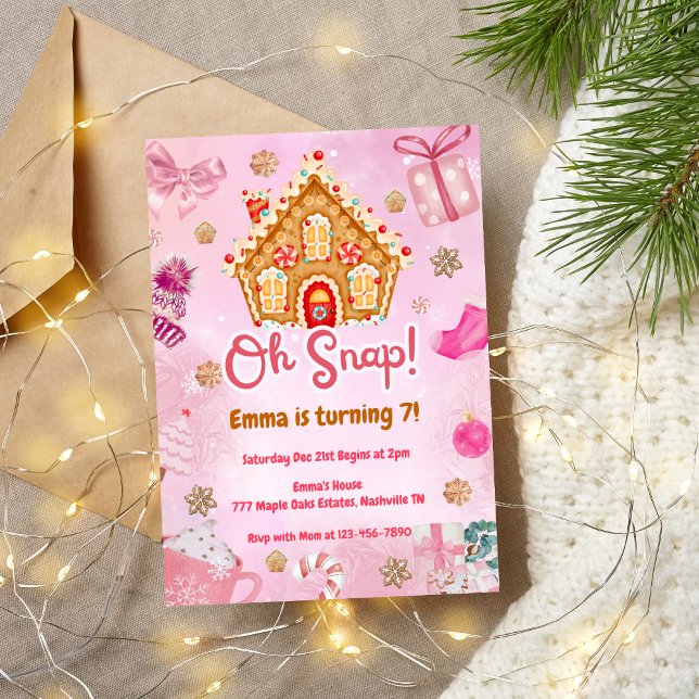 Oh Snap Pink Gingerbread Haus Einladung zum Geburt (Von Creator hochgeladen)