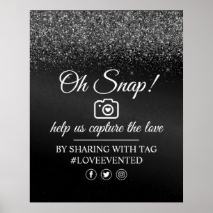 Oh Snap Social Media Tag Poster Black Glitzer