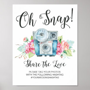Oh Snap Vintage-Kamera Hashtag Hochzeitsschild Poster