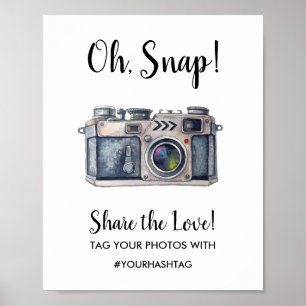 Oh, Snap! Vintage Wasserfarben-Kamera Hochzeitssch Poster