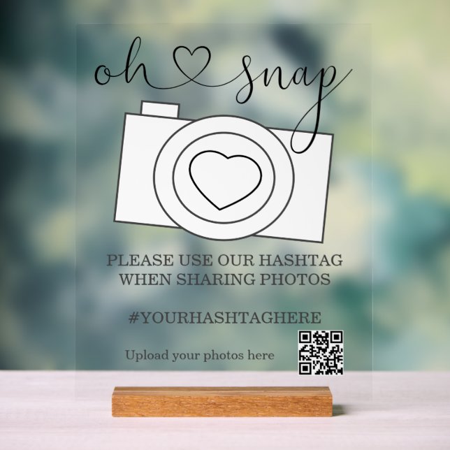 Oh Snap Wedding Foto Hashtag Personalisiert Acrylschild (Neutral)