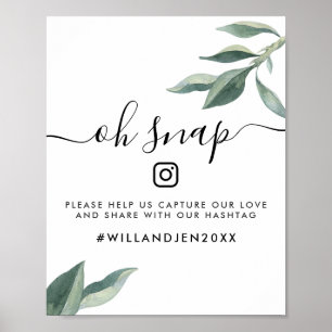 Oh Snap Wedding Hashtag Sign Aquarellfarbene Blä Poster