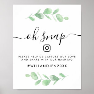 Oh Snap Wedding Hashtag Wasserfarbe Blätter signie Poster