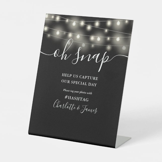 Oh Snap Wedding String leuchtet schwarz und weiß Sockelschild (Vorderseite)