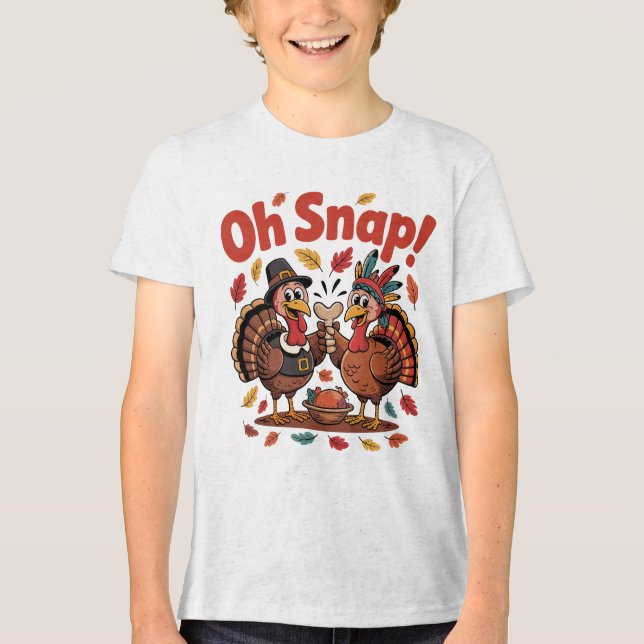 Oh Snap! Wishbone Game Pilgrim Native Turkey Funny Tri-Blend Shirt (Vorderseite)