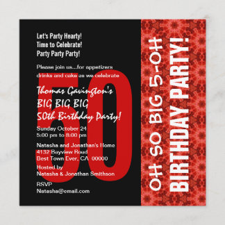 Oh so Big 50. Geburtstag Schwarz und Rotes Muster Einladung